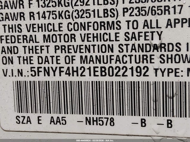 2014 HONDA PILOT 5FNYF4H21EB022192 Photo 8