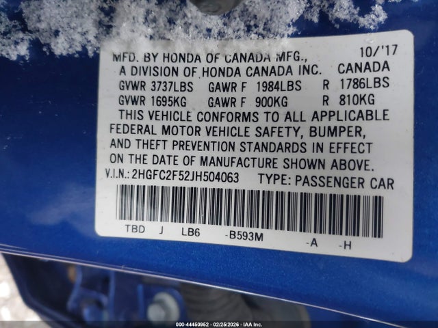 Honda Civic Lx 2018 2HGFC2F52JH504063 Image 9