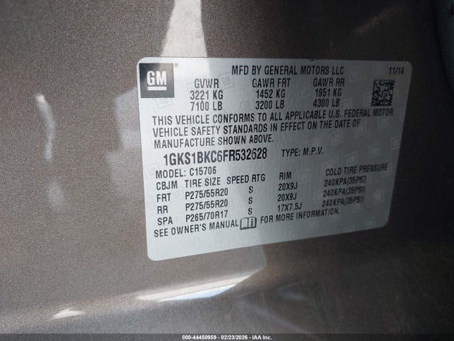 1GKS1BKC6FR532628 GMC YUKON SLT
