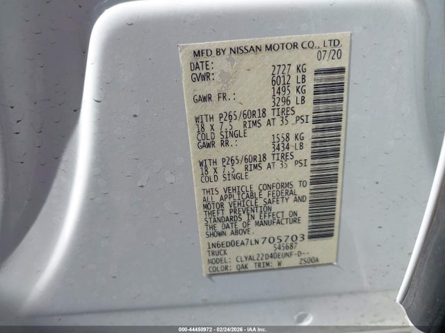 Nissan Frontier Sv 4x2 2020 1N6ED0EA7LN705703 Image 9
