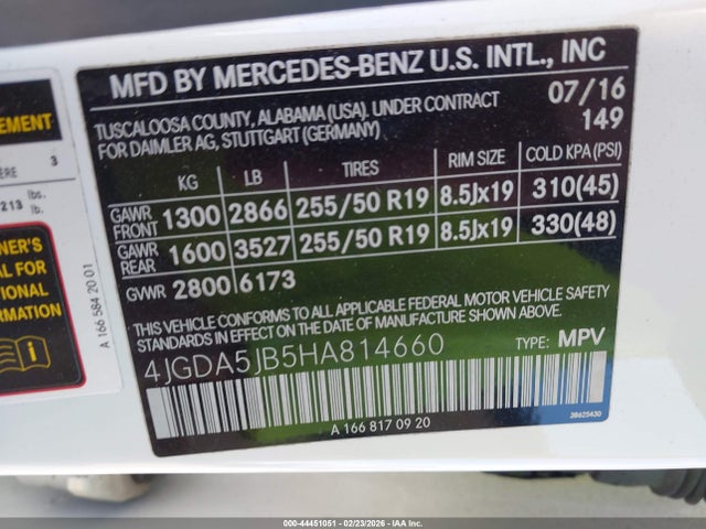 Aukcja sprzedaży 2017 Mercedes-benz Gle 350, vin: 4JGDA5JB5HA814660, numer aukcji: 44451051