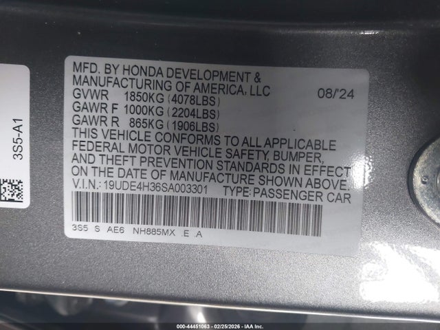 Продаж на аукціоні авто 2025 Acura Integra A-spec, vin: 19UDE4H36SA003301, номер лоту: 44451063