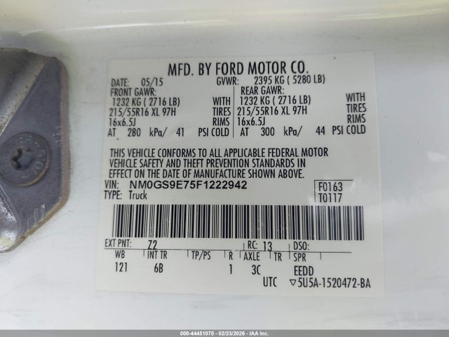 NM0GS9E75F1222942 Ford Transit Connect Xl