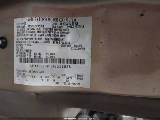 2003 FORD FOCUS 1FAFP33P93W131838 Photo 8