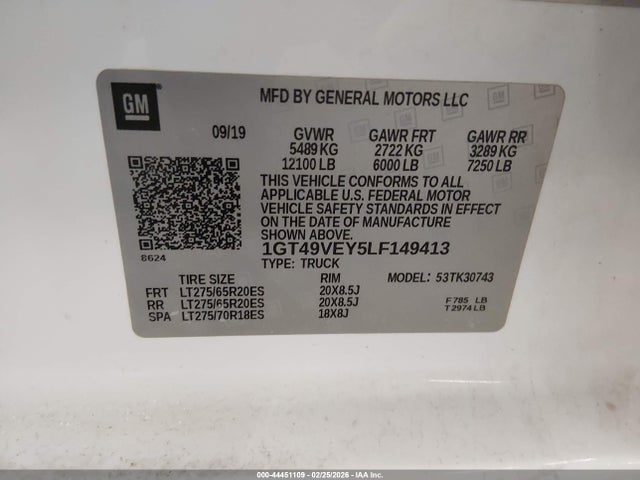 Aukcja sprzedaży 2020 Gmc Sierra 3500hd 4wd  Standard Bed At4, vin: 1GT49VEY5LF149413, numer aukcji: 44451109