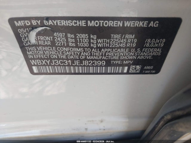 2018 Bmw X2 Sdrive28i მანქანა იყიდება აუქციონზე, vin: WBXYJ3C31JEJ82399, აუქციონის ნომერი: 44451132