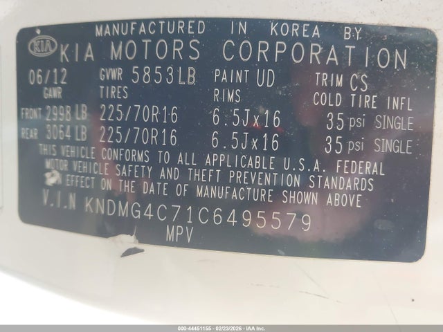 2012 KIA SEDONA KNDMG4C71C6495579 Photo 8