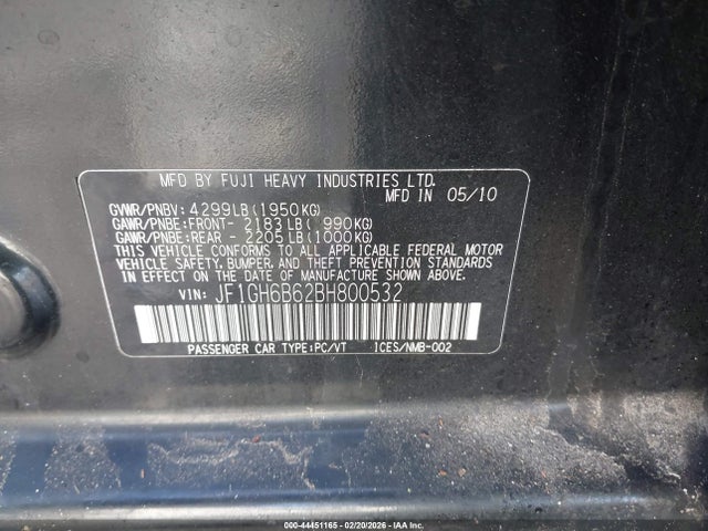 Aukcja sprzedaży 2011 Subaru Impreza 2.5i Premium, vin: JF1GH6B62BH800532, numer aukcji: 44451165