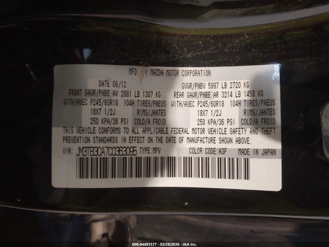 Продаж на аукціоні авто 2012 Mazda Cx-9 Touring, vin: JM3TB3CA7C0363095, номер лоту: 44451177