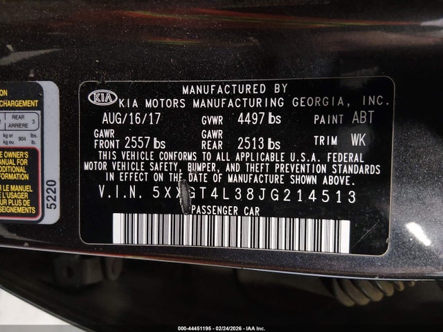 Aukcja sprzedaży 2018 Kia Optima S, vin: 5XXGT4L38JG214513, numer aukcji: 44451195