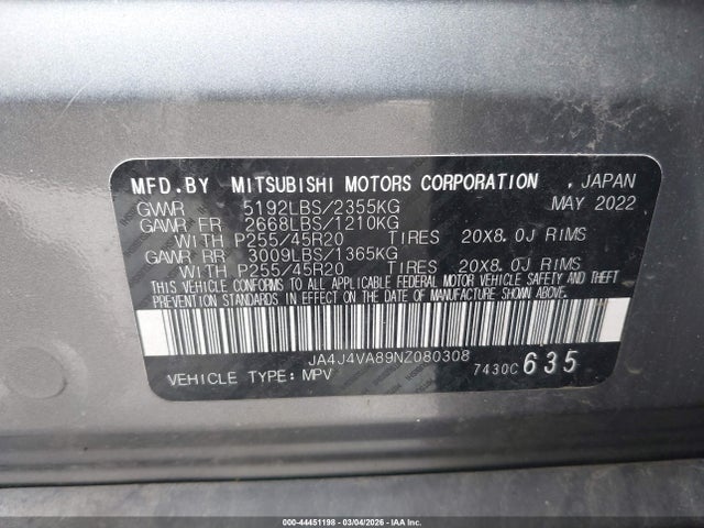 2022 MITSUBISHI OUTLANDER JA4J4VA89NZ080308 Photo 8
