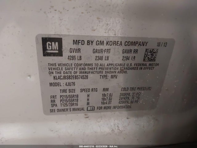 44451216 :رقم المزاد ، KL4CJBSB2EB574528 vin ، 2014 Buick Encore Convenience مزاد بيع
