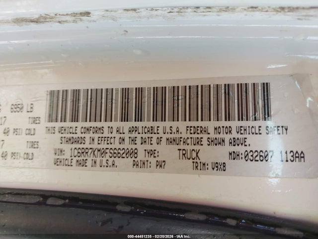 Продаж на аукціоні авто 2015 Ram 1500 Tradesman, vin: 1C6RR7KM0FS662008, номер лоту: 44451235