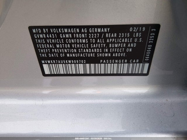 WVWKR7AU5KW909702 Volkswagen E-golf Se