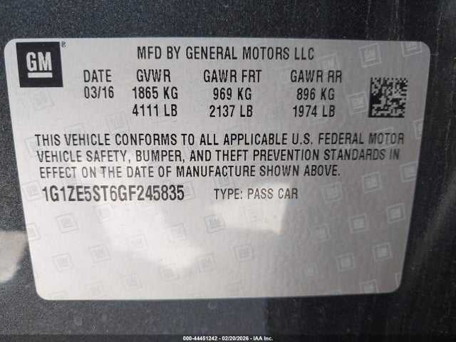 1G1ZE5ST6GF245835 Chevrolet MALIBU 1LT