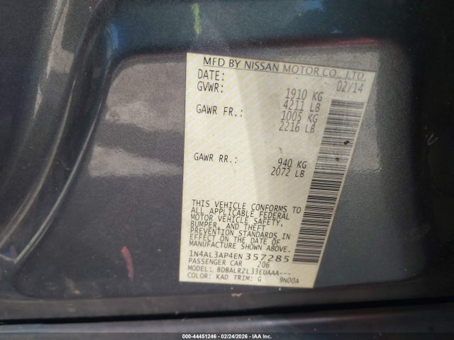 Nissan Altima 2.5 S 2014 1N4AL3AP4EN357285 Image 9