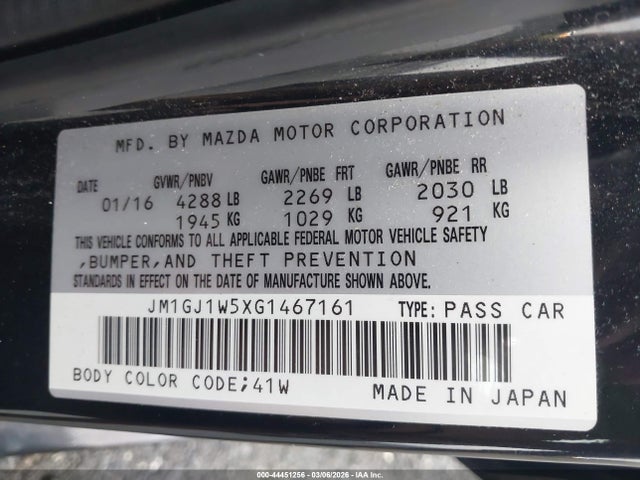 Продаж на аукціоні авто 2016 Mazda Mazda6 I Grand Touring, vin: JM1GJ1W5XG1467161, номер лоту: 44451256