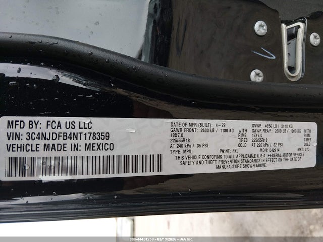 Aukcja sprzedaży 2022 Jeep Compass Latitude Lux 4x4, vin: 3C4NJDFB4NT178359, numer aukcji: 44451259
