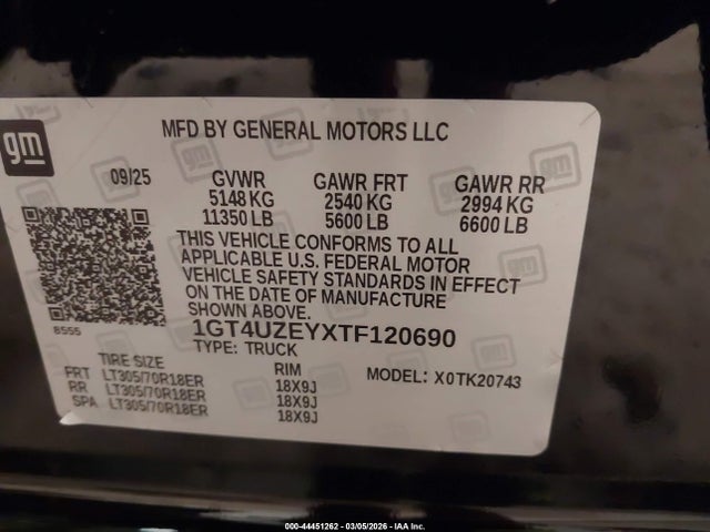 Продаж на аукціоні авто 2026 Gmc Sierra 2500hd , Standard Bed, At4x, 4wd, vin: 1GT4UZEYXTF120690, номер лоту: 44451262