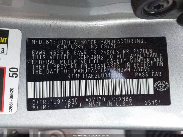 Toyota Camry Le Hybrid 2020 4T1E31AK2LU018513 Image 9