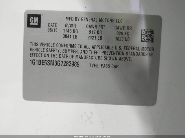 1G1BE5SM3G7282989 Chevrolet Cruze Lt Auto