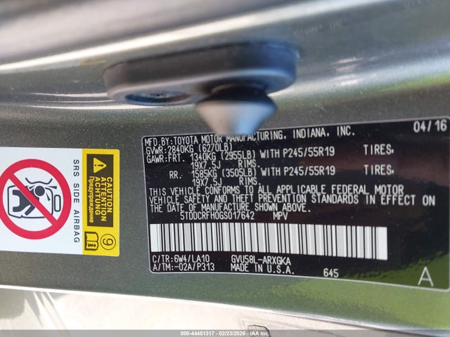 Продаж на аукціоні авто 2016 Toyota Highlander Hybrid Limited Platinum V6, vin: 5TDDCRFH0GS017642, номер лоту: 44451317