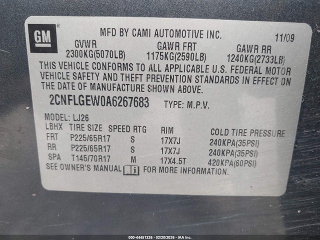2010 CHEVROLET EQUINOX 2CNFLGEW0A6267683 Photo 8