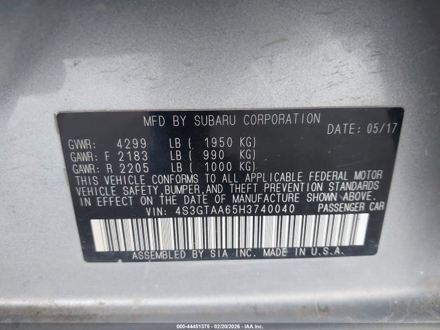 Subaru Impreza 2.0i 2017 4S3GTAA65H3740040 Image 9