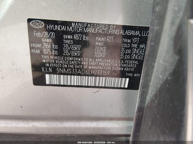 2020 HYUNDAI SANTA FE 5NMS33AD6LH233159 Photo 8