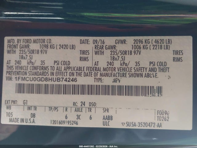 Aukcja sprzedaży 2017 Ford Escape Se, vin: 1FMCU0GD8HUB74246, numer aukcji: 44451392