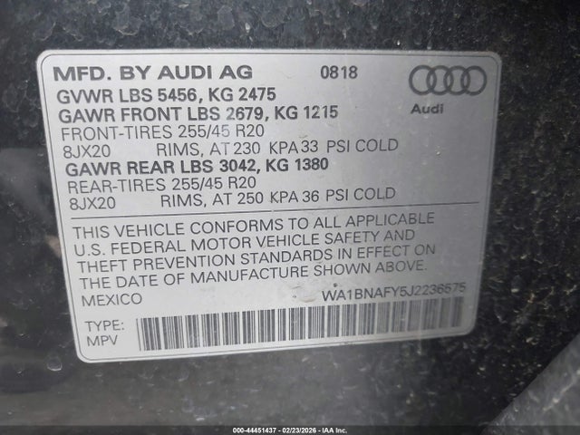 2018 AUDI Q5 WA1BNAFY5J2236575 Photo 8