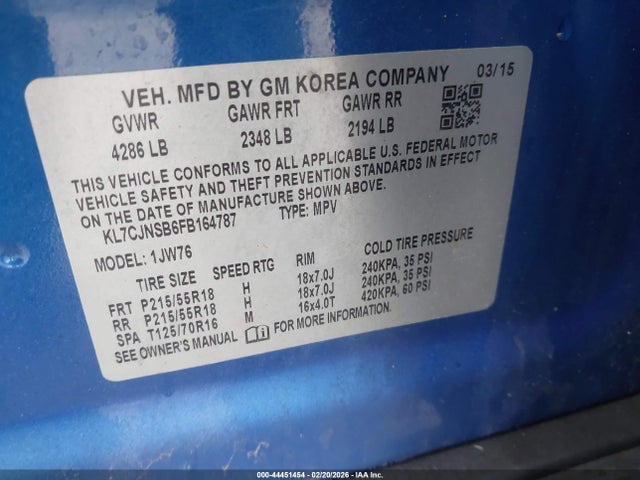 KL7CJNSB6FB164787 Chevrolet TRAX LTZ