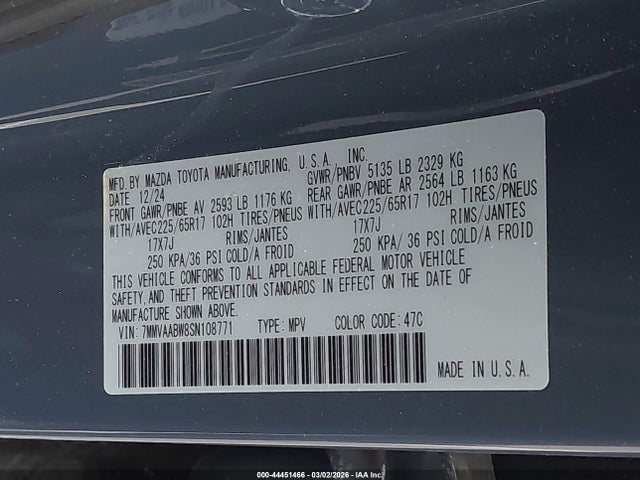 44451466 :رقم المزاد ، 7MMVAABW8SN108771 vin ، 2025 Mazda Cx-50 Hybrid Preferred Package مزاد بيع