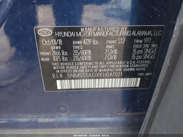 2019 HYUNDAI SANTA FE 5NMS53ADXKH047021 Photo 8