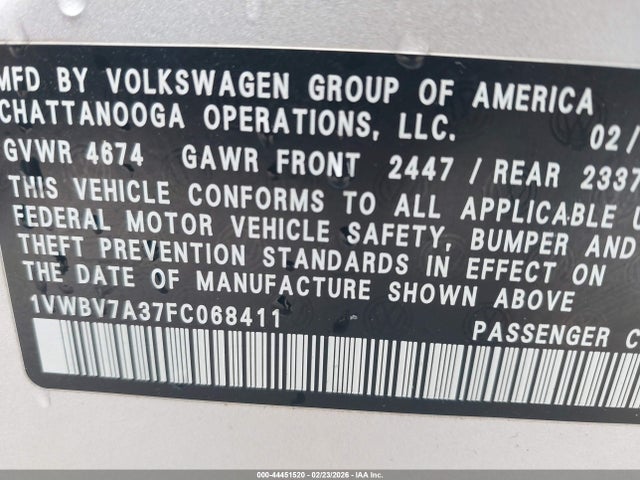 1VWBV7A37FC068411 Volkswagen Passat 2.0l Tdi Se