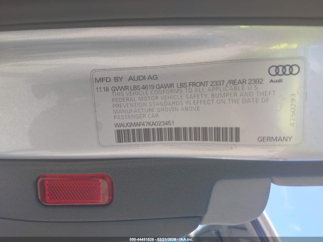 44451528 :رقم المزاد ، WAUGMAF47KA023451 vin ، 2019 Audi A4 40 Premium مزاد بيع