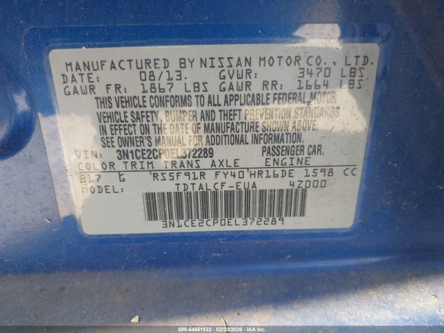 3N1CE2CP0EL372289 Nissan Versa Note S (sr)