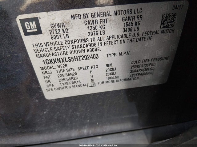 2017 Gmc Acadia Denali მანქანა იყიდება აუქციონზე, vin: 1GKKNXLS5HZ292403, აუქციონის ნომერი: 44451549