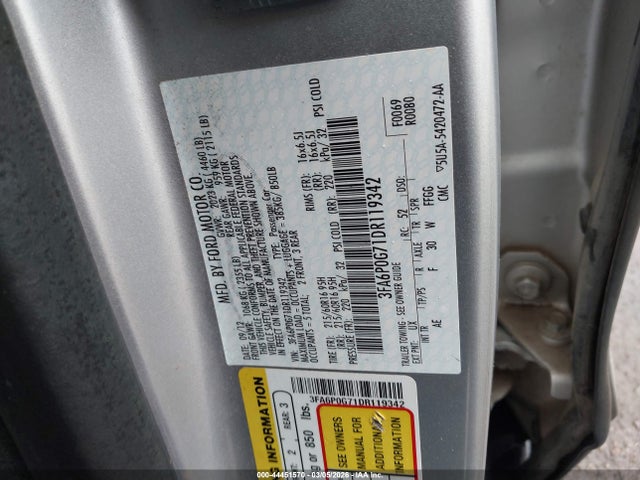 44451570 :رقم المزاد ، 3FA6P0G71DR119342 vin ، 2013 Ford Fusion S مزاد بيع