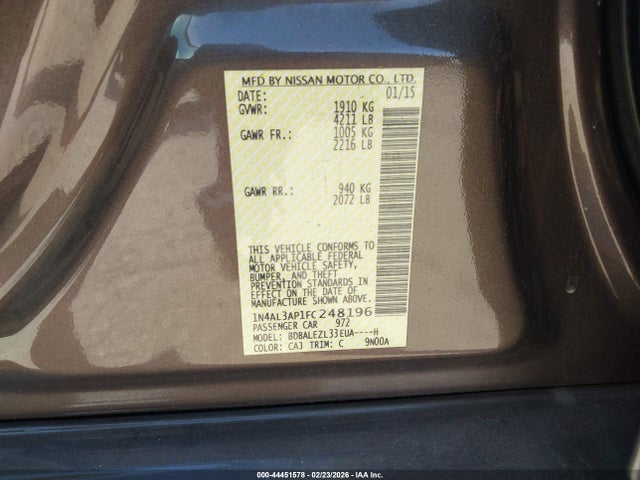 Nissan Altima 2.5 S 2015 1N4AL3AP1FC248196 Image 9