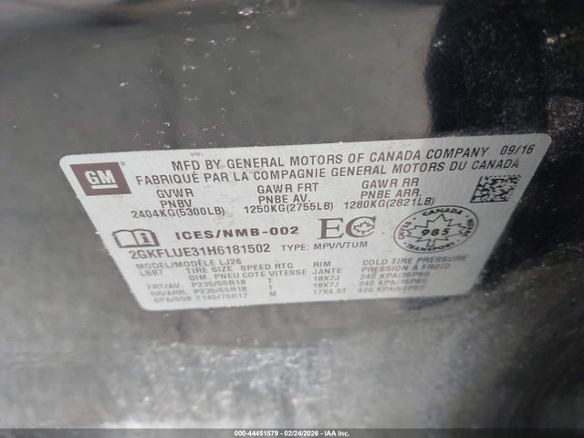 44451579 :رقم المزاد ، 2GKFLUE31H6181502 vin ، 2017 Gmc Terrain Slt مزاد بيع
