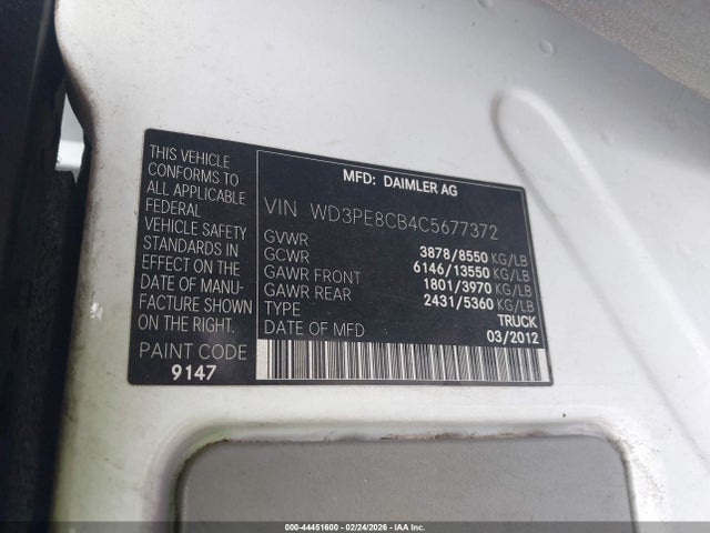 44451600 :رقم المزاد ، WD3PE8CB4C5677372 vin ، 2012 Mercedes-benz Sprinter 2500 High Roof مزاد بيع