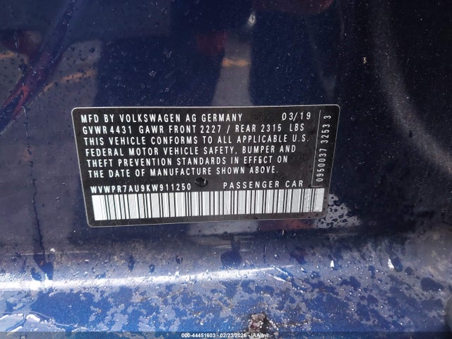 Продаж на аукціоні авто 2019 Volkswagen E-golf Sel Premium, vin: WVWPR7AU9KW911250, номер лоту: 44451603