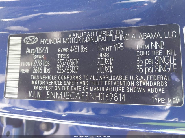 2022 HYUNDAI TUCSON 5NMJBCAE3NH039814 Photo 8