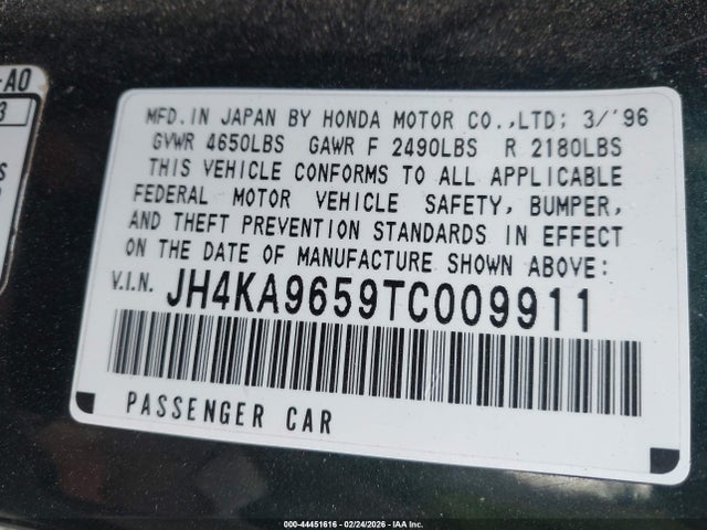 44451616 :رقم المزاد ، JH4KA9659TC009911 vin ، 1996 Acura 3.5rl مزاد بيع