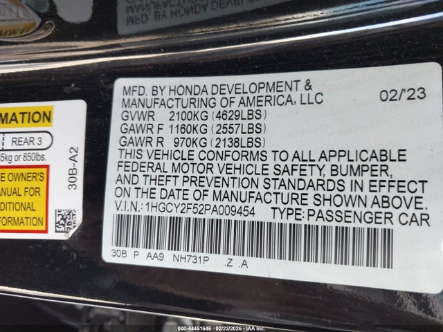 1HGCY2F52PA009454 Honda Accord Hybrid Sport