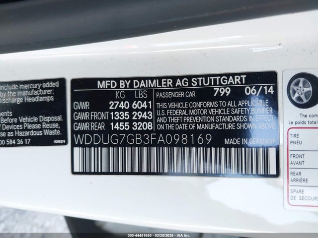 Продаж на аукціоні авто 2015 Mercedes-benz S 600, vin: WDDUG7GB3FA098169, номер лоту: 44451650
