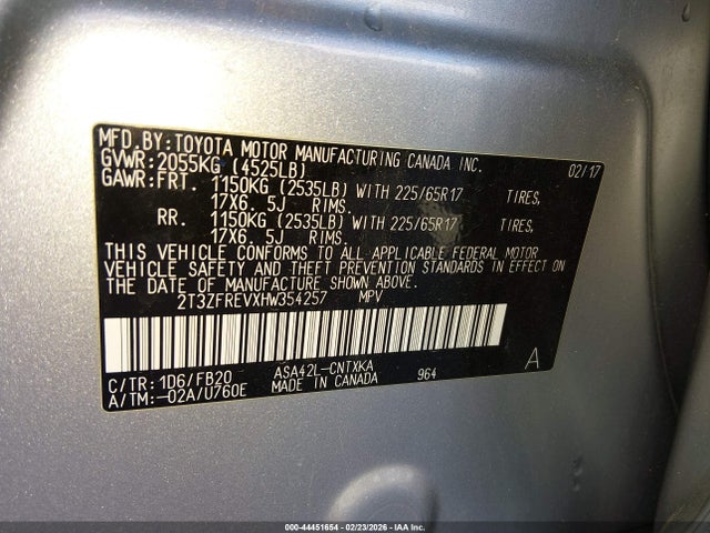2T3ZFREVXHW354257 Toyota RAV4 LE