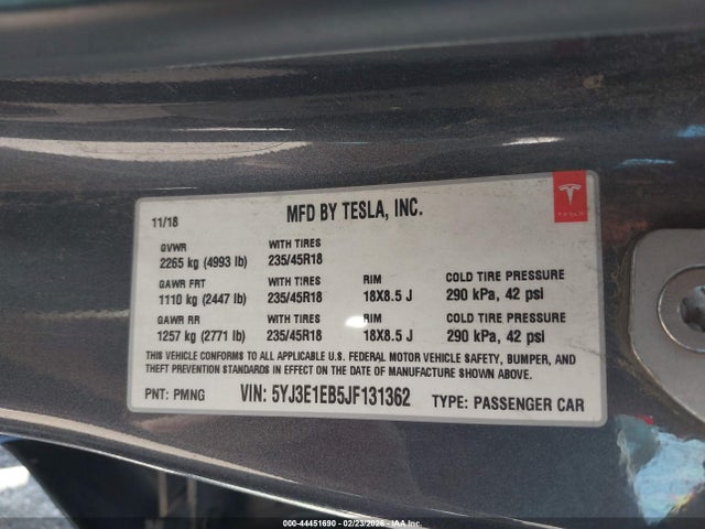 Продаж на аукціоні авто 2018 Tesla Model 3 Long Range/performance, vin: 5YJ3E1EB5JF131362, номер лоту: 44451690