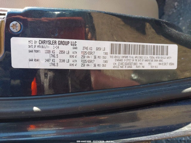 Продажа на аукционе авто 2014 Chrysler Town & Country Touring, vin: 2C4RC1BG4ER271803, номер лота: 44451699